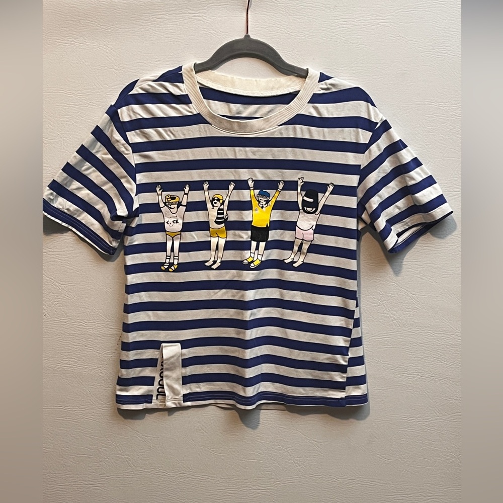 Vintage Blue and White Striped Tee with Maxsoul design medium